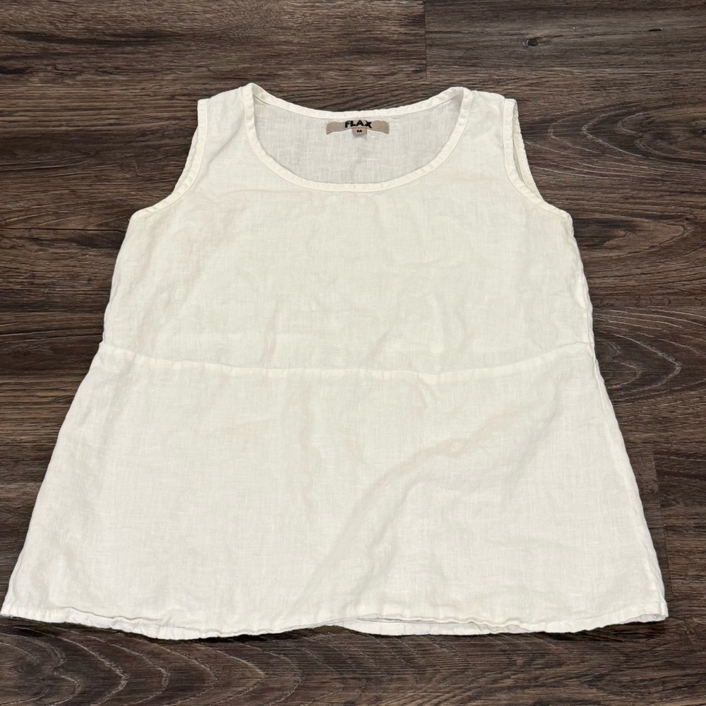 Flax Women’s Linen White Sleeveless Blouse Medium‎